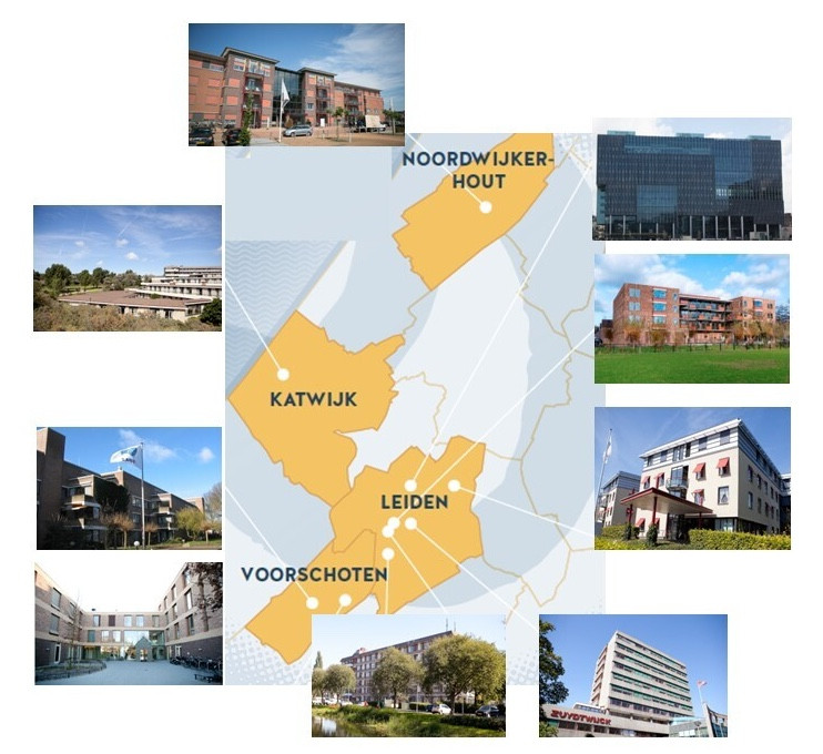 Kaart Leiden en Bollenstreek met locaties van Topaz erop